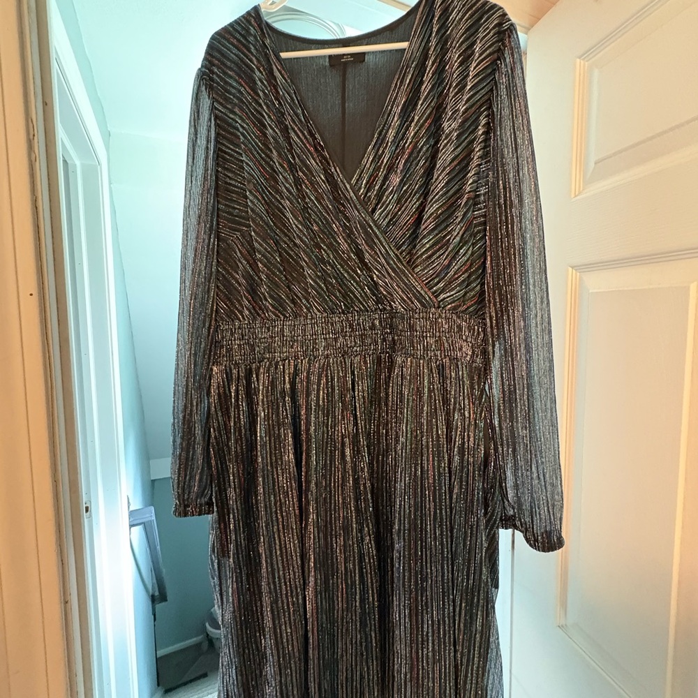 Lane Bryant Black Tan Long Sleeve V-Neck Sundress